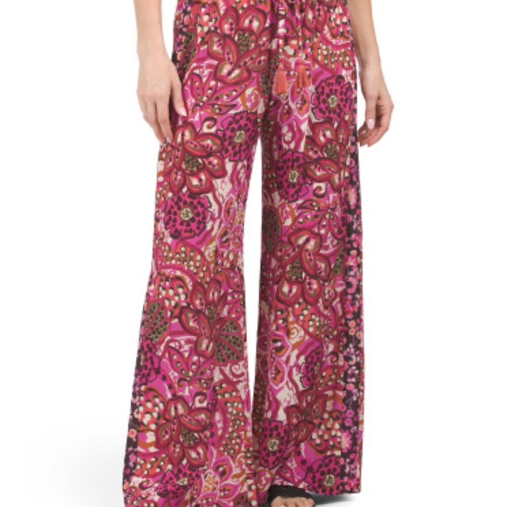 NWT Johnny Was Silk Floral Elastic Waist Flowy Pink Pants